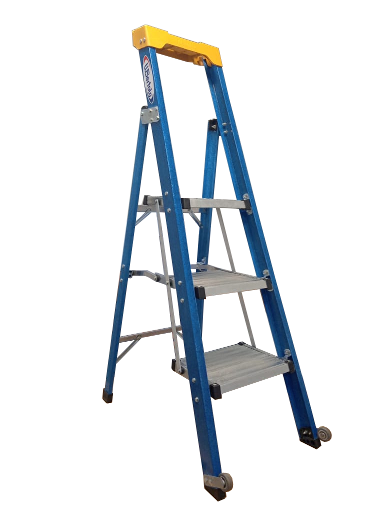 Premium Triple Platform Aluminium/Fiber Ladder Imagem  - 1